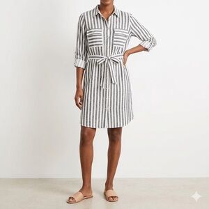 Passport Black and White Striped Button-Front Shirt Dress